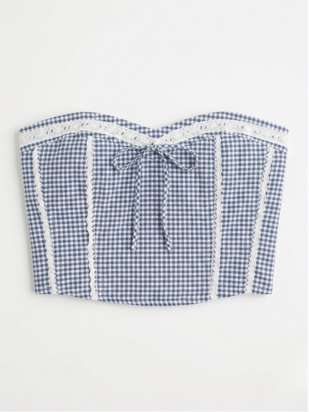 Altar'd State Blue Gingham Eyelet Lace Corset Tube Top XL NWT